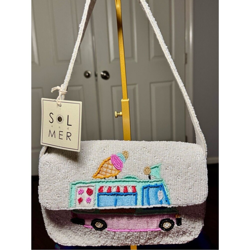 NWT Sol & Mer Beaded Shoulder Bag Ice Cream Truck Vacation Purse